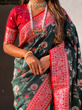 Green Banarasi Silk Blend Saree With Blouse Piece