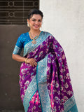 Wine Banarasi Silk Blend Saree With Blouse Piece
