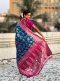 Blue Banarasi Silk Blend Saree With Blouse Piece