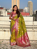 Mehandi Banarasi Silk Blend Saree With Blouse Piece