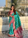 Rama Banarasi Silk Blend Saree With Blouse Piece