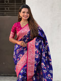 Blue Banarasi Silk Blend Saree With Blouse Piece