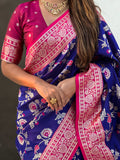 Blue Banarasi Silk Blend Saree With Blouse Piece