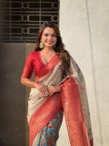 Red Banarasi Silk Blend Saree With Blouse Piece