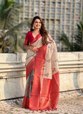 Red Banarasi Silk Blend Saree With Blouse Piece