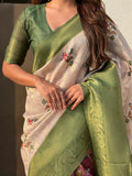 Green Banarasi Silk Blend Saree With Blouse Piece