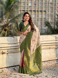 Green Banarasi Silk Blend Saree With Blouse Piece