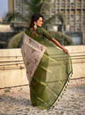 Green Banarasi Silk Blend Saree With Blouse Piece
