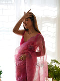 Pink Organza Saree With Blouse Piece