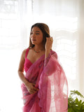Pink Organza Saree With Blouse Piece