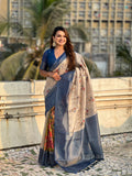 Blue Banarasi Silk Blend Saree With Blouse Piece