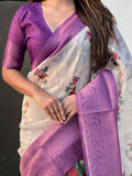 Purple Banarasi Silk Blend Saree With Blouse Piece