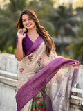 Purple Banarasi Silk Blend Saree With Blouse Piece