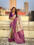 Purple Banarasi Silk Blend Saree With Blouse Piece