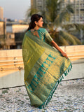 Green Banarasi Silk Blend Saree With Blouse Piece
