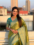 Green Banarasi Silk Blend Saree With Blouse Piece
