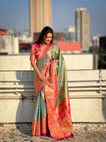 Grey Banarasi Silk Blend Saree With Blouse Piece