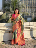 Grey Banarasi Silk Blend Saree With Blouse Piece