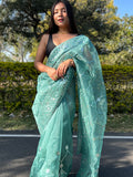 Green Organza Saree With Blouse Piece