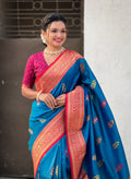Rama Banarasi Silk Blend Saree With Blouse Piece