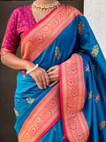 Rama Banarasi Silk Blend Saree With Blouse Piece