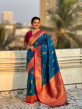 Rama Banarasi Silk Blend Saree With Blouse Piece