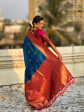Rama Banarasi Silk Blend Saree With Blouse Piece