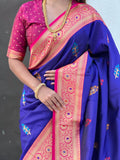Blue Banarasi Silk Blend Saree With Blouse Piece