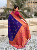Blue Banarasi Silk Blend Saree With Blouse Piece