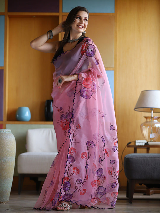 Black Organza Saree With Blouse Piece