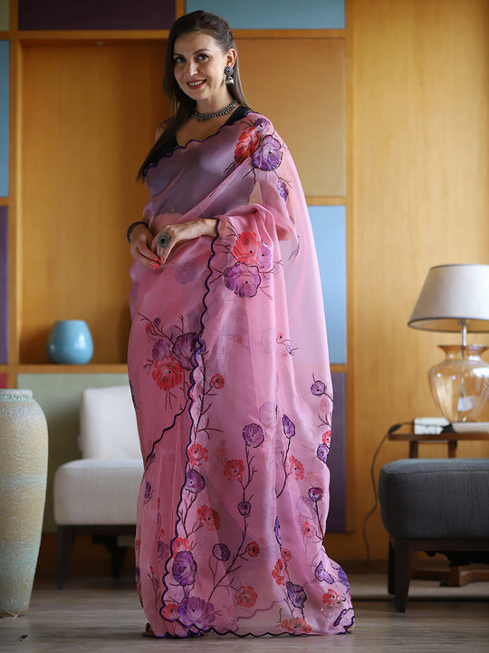 Black Organza Saree With Blouse Piece