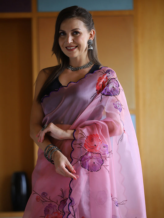 Black Organza Saree With Blouse Piece