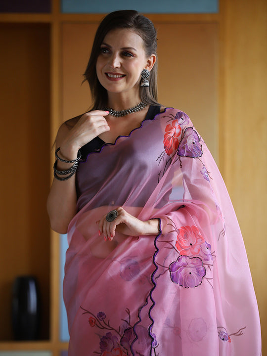 Black Organza Saree With Blouse Piece