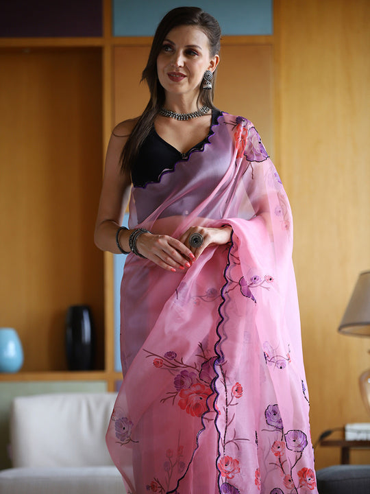 Black Organza Saree With Blouse Piece