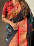 Black Banarasi Silk Blend Saree With Blouse Piece