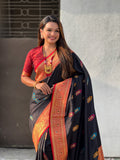 Black Banarasi Silk Blend Saree With Blouse Piece