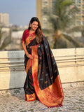 Black Banarasi Silk Blend Saree With Blouse Piece