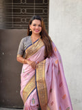 Levender Banarasi Silk Blend Saree With Blouse Piece