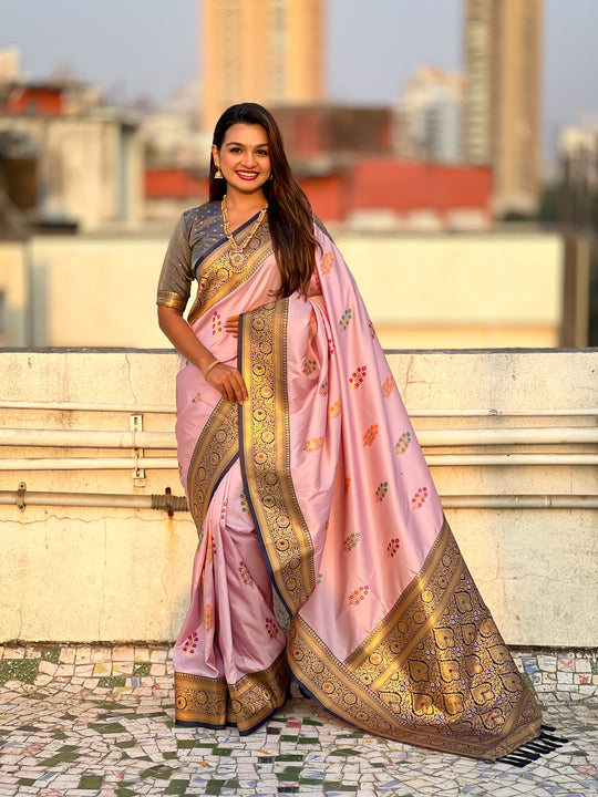 Levender Banarasi Silk Blend Saree With Blouse Piece