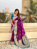 Wine Banarasi Silk Blend Saree With Blouse Piece
