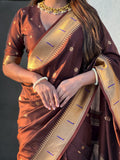 Coffee Banarasi Silk Blend Saree With Blouse Piece