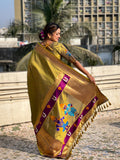 Mehandi Banarasi Silk Blend Saree With Blouse Piece