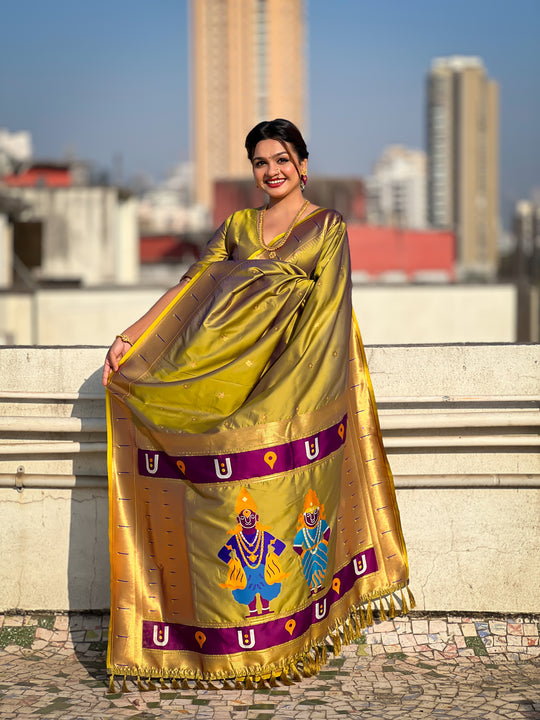 Mehandi Banarasi Silk Blend Saree With Blouse Piece