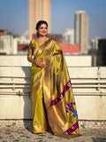 Mehandi Banarasi Silk Blend Saree With Blouse Piece