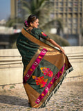 Green Banarasi Silk Blend Saree With Blouse Piece