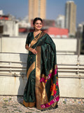 Green Banarasi Silk Blend Saree With Blouse Piece