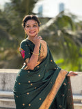 Green Banarasi Silk Blend Saree With Blouse Piece