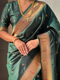 Green Banarasi Silk Blend Saree With Blouse Piece