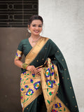 Green Banarasi Silk Blend Saree With Blouse Piece
