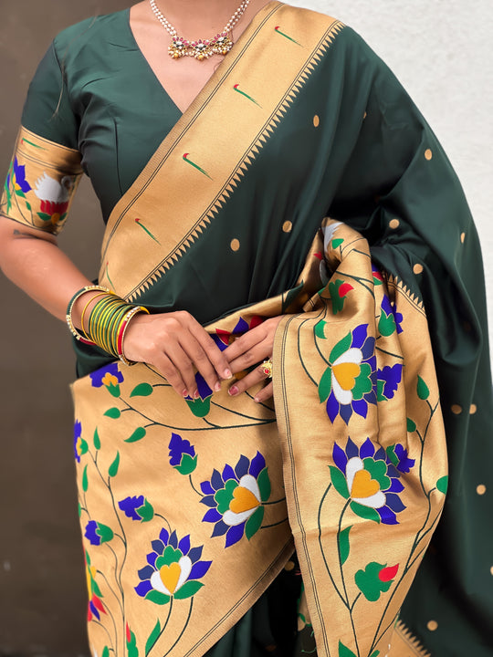 Green Banarasi Silk Blend Saree With Blouse Piece